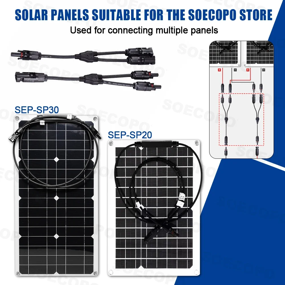 SOECOPO 1 to 2 MC - 4 Cable Branch Connector Multiple Solar Panels Connection Essential for Solar Power System Interconnection