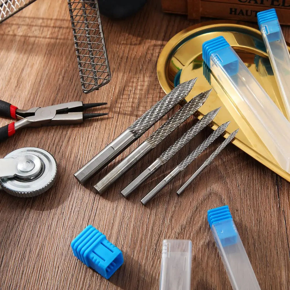 다양한 크기의 타이어 수리 카바이드 버 드릴 비트, 타이어 패치 플러그 커터, 와이어 커터 리머 드릴, 5 팩