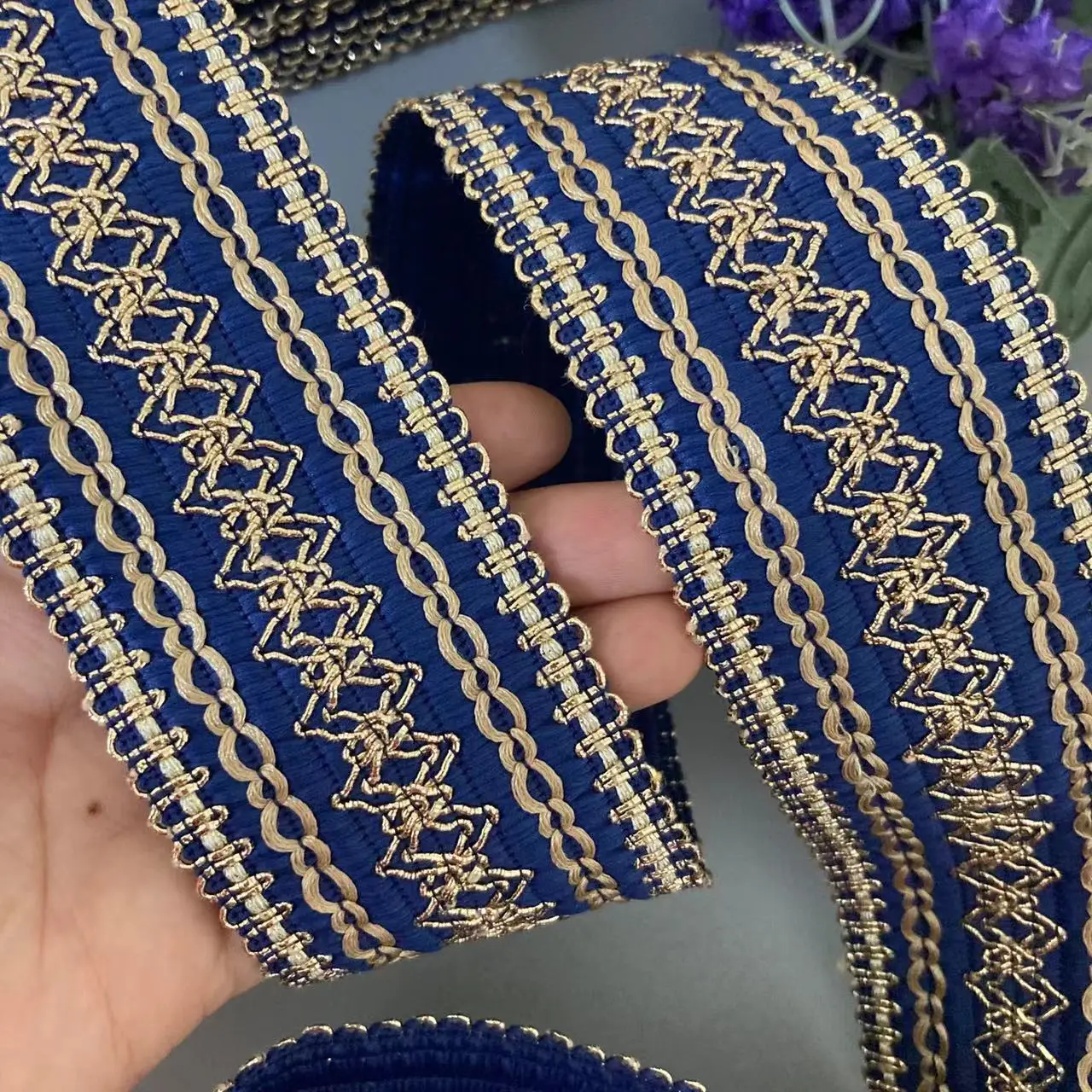 1 Yard Blue 5cm Lace Trim Ribbon Embroidery Dress Sequin Fabric Jacquard Decoration Shoe Hat Material Ethnic Style Accessories