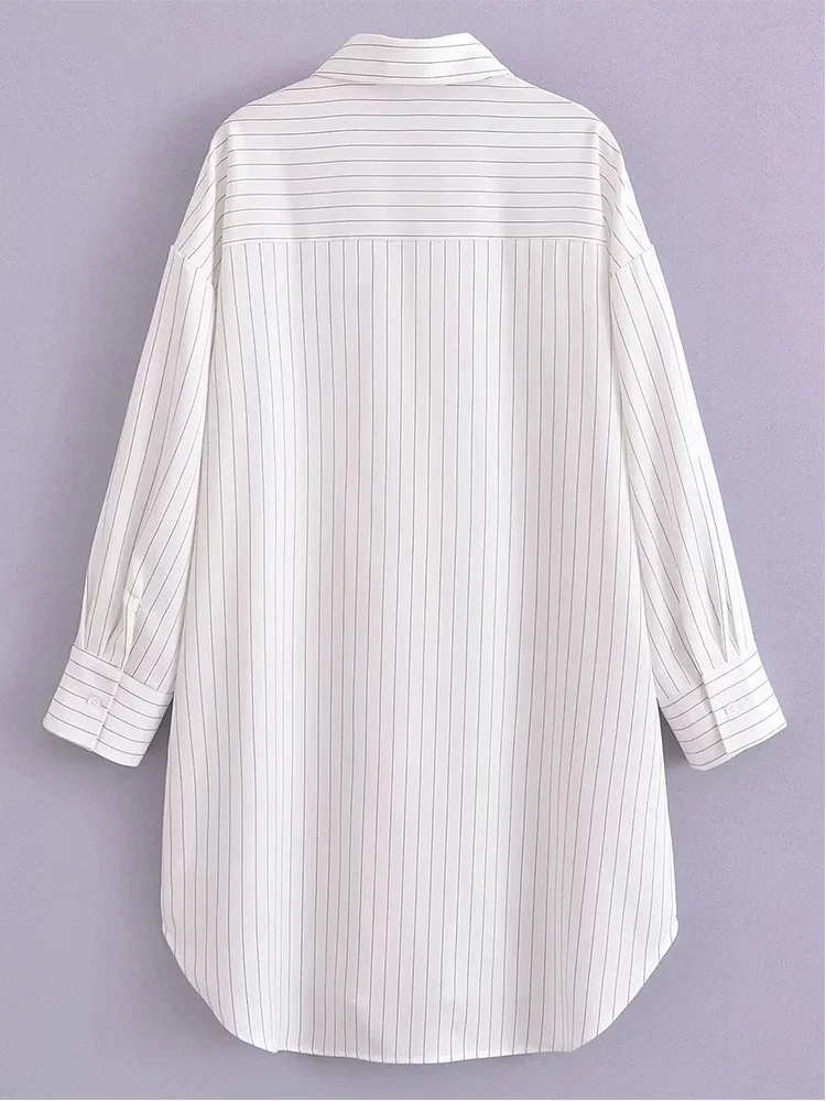 Foridol White Stripe Shirt Dress Women Autumn Spring Slit Casual Oversize Single Breasted Turn Down Collar Short Summer Dress