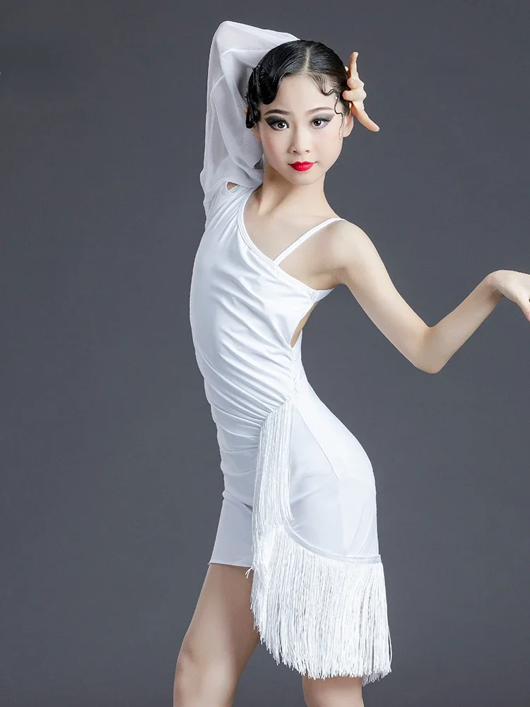 ชุดเต้นรำละตินมีพู่สำหรับเด็กผู้หญิงชุดเต้นสำหรับเด็กผู้หญิงชุดเต้นแบบรุมบ้าแซมบ้าแทงโก้ชุดเต้นสำหรับชุดเดรสเต้นรำละติน