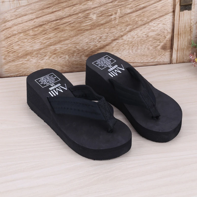 Fashion Slippers Women Sequins Color Shoes Breathable Light Non Slip Thick Bottom Slope Heel Sandals Outdoor Zapatillas Mujer