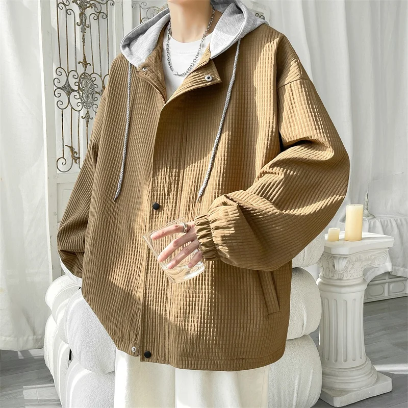 

American Sle Men's Hooded Jaet Spring Loose Casual Top Large Size Men's Clothing Wer Outerwear Pure Color Pattern