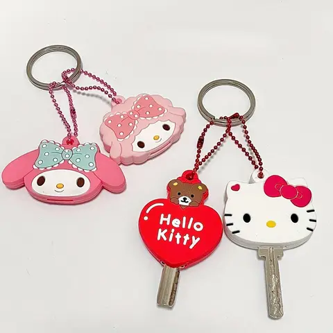 Kawaii Sanrio Hello Kitty Silicone Key Dustproof Protective Cover Cartoon Anime My Melody Portable Anti-lost Keychain Girls Gift