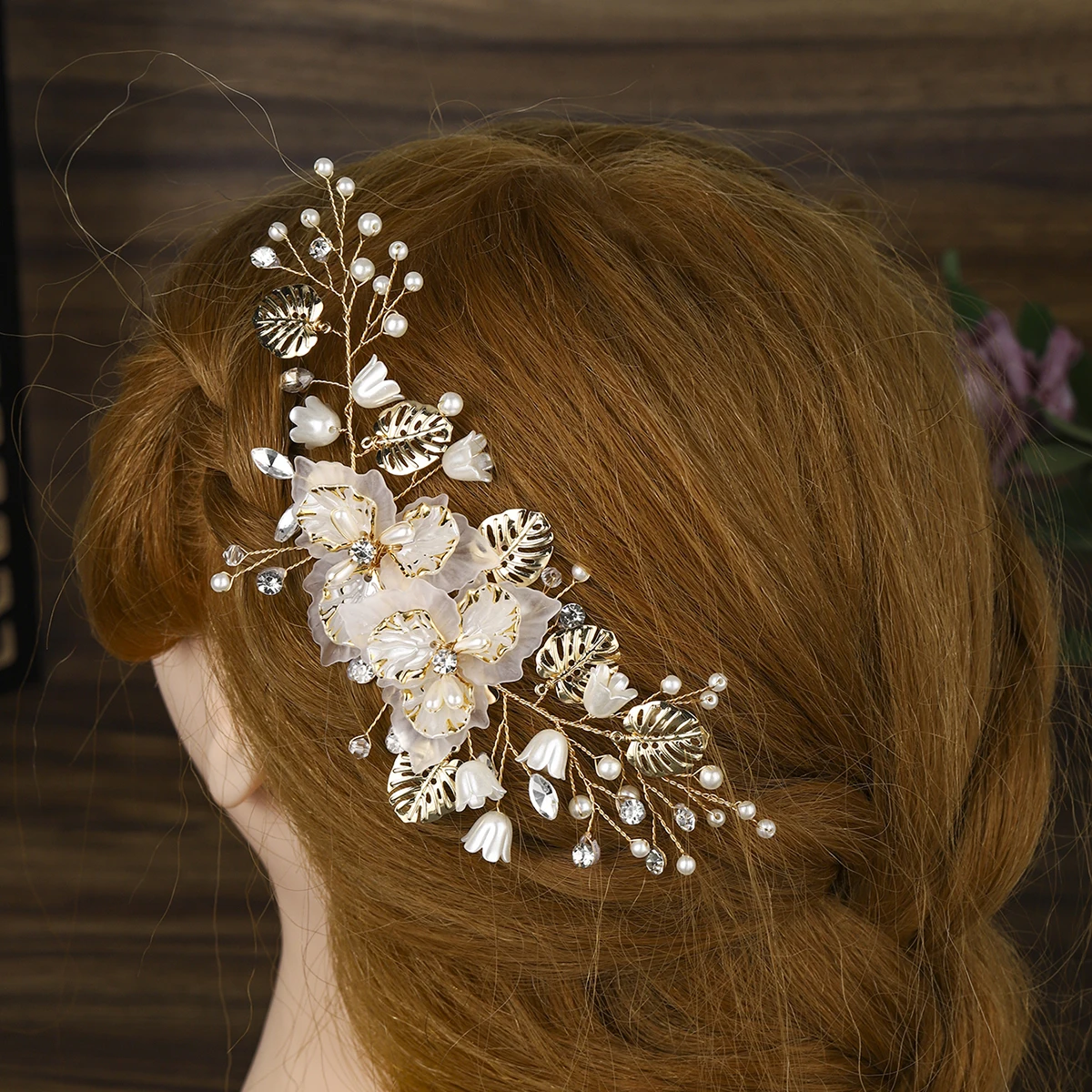

Luxury Acrylic Flower Exquisite Hair Clip Trendy Pearl Beads Sparkling Crystal Tiara Hair Pins Hair Ornament As A Gift