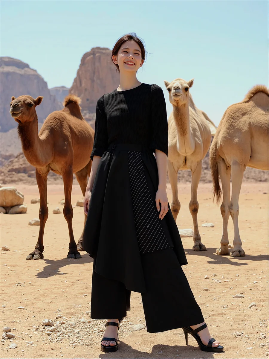 امرأة السراويل جرس أسفل الطبقات سلسلة التفاصيل المرأة منفعل بارد الشارع الشهير أزياء عالية الخصر مستقيم الساق سليم صالح الأسود فاسق #2