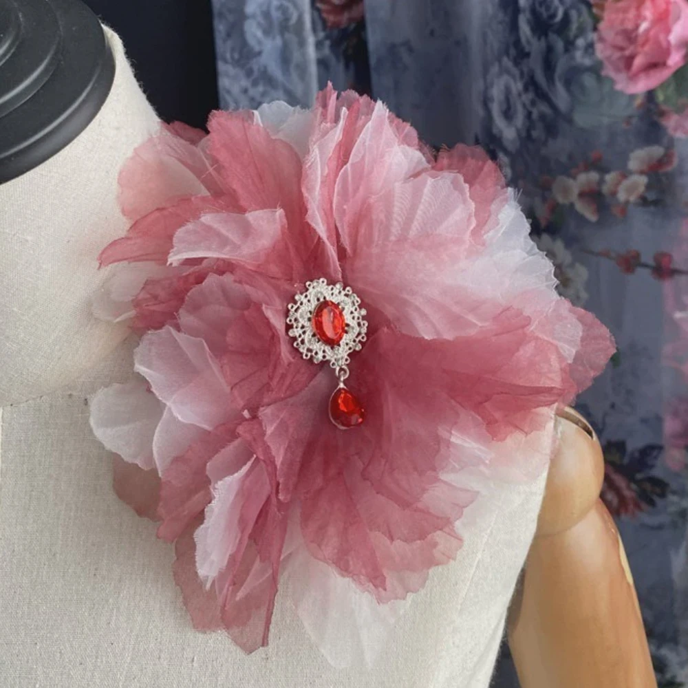 

15CM Handmade Fabric Flower Brooches for Women Fashion Rhinestone Corsage Lapel Pins Wedding Party Badge Jewelry Accessories