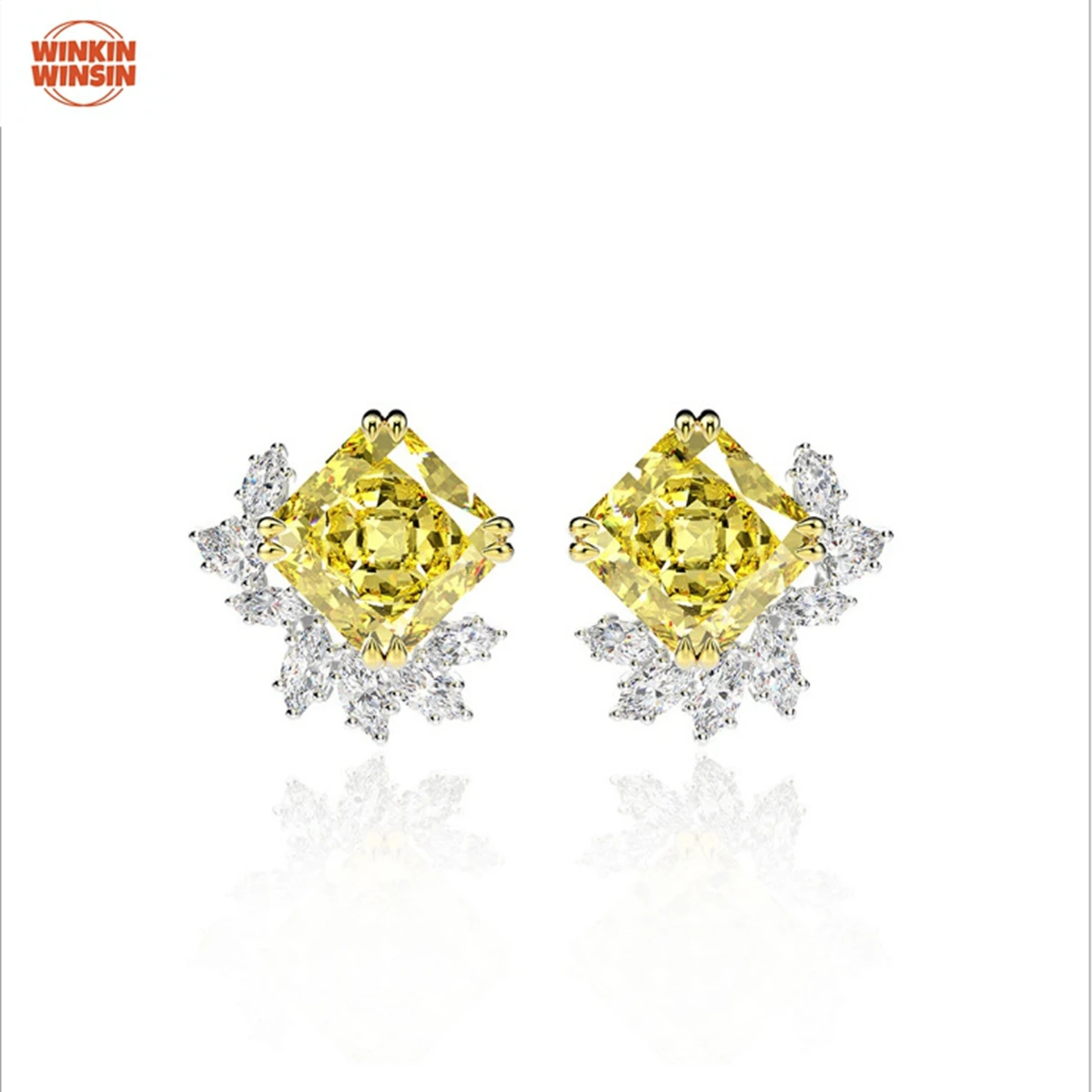

Winkin Winsins Sterling Silver Flower Stud Earrings for Girls 5-Carat Square 10*10mm High Carbon Diamond