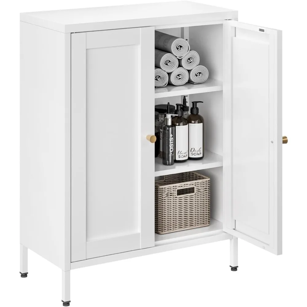 

Bathroom Floor Storage Cabinet,Metal Storage Sideboard with 2 Doors and 2 Adjustable Shelves,Modern Storage Freestanding Organiz