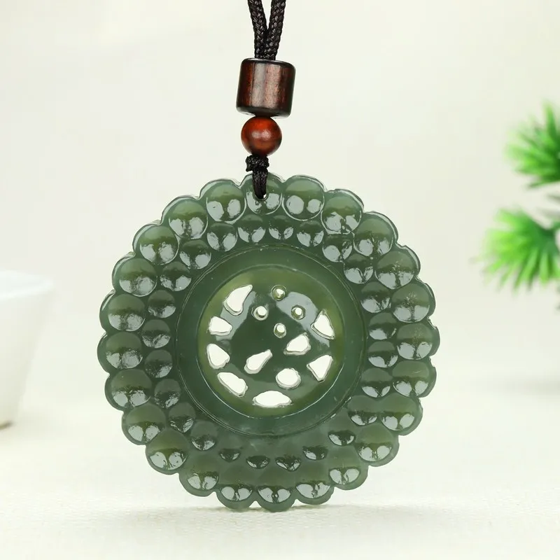 Hetian With Bat Pattern, Finely Carved Green Jade Pendant Necklace