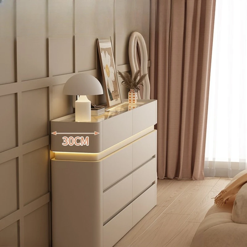 

French cream style bedroom ultra-thin chest of drawers 30cm bed end storage cabinet light luxury and high-end
