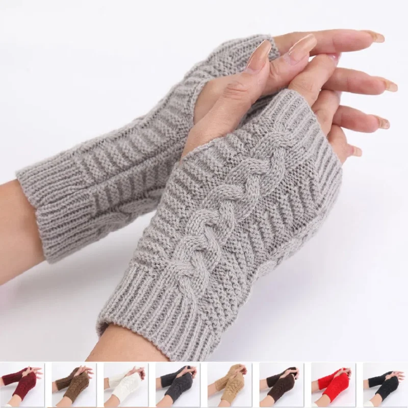 Half Finger Gloves for Women Winter Soft Warm Wool Knitting Arm Short Warm Fingerless Mittens Handschoenen Unisex Guantes