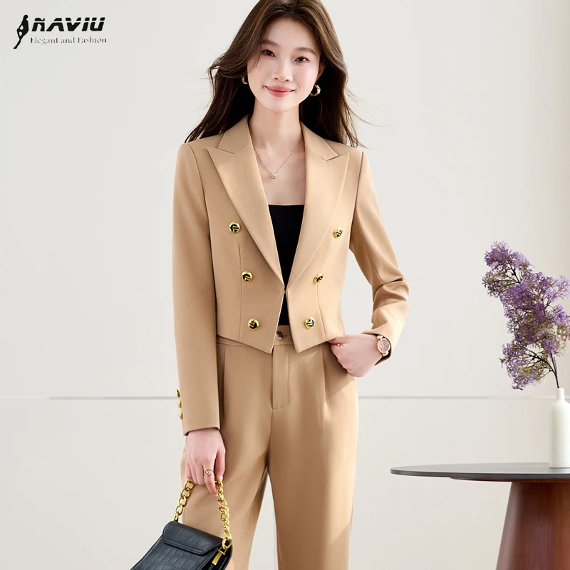 

NAVIU Fashion Women Pant Suits New Spring Temperament Business Formal Short Style Slim Blazer And trousers Office Lady Work Wear
