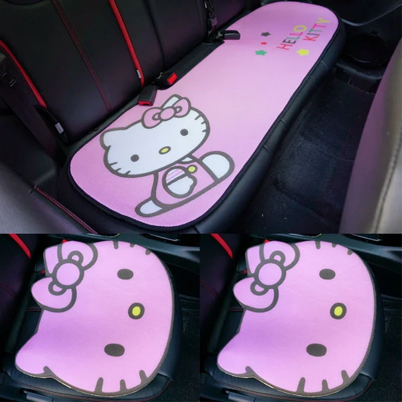 Sanrio Kawaii Hello Kitty Car Cushion Cartoon Ice Silk Cushion Four Seasons Universal Seat Cool Cushion Car Interior Auto Parts