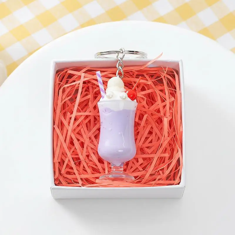 1Pcs Realistic Mini Ice Cream Soda Cup Keychains With Cherry Topping Bright Colors For Bag Decoration And Small Gifts