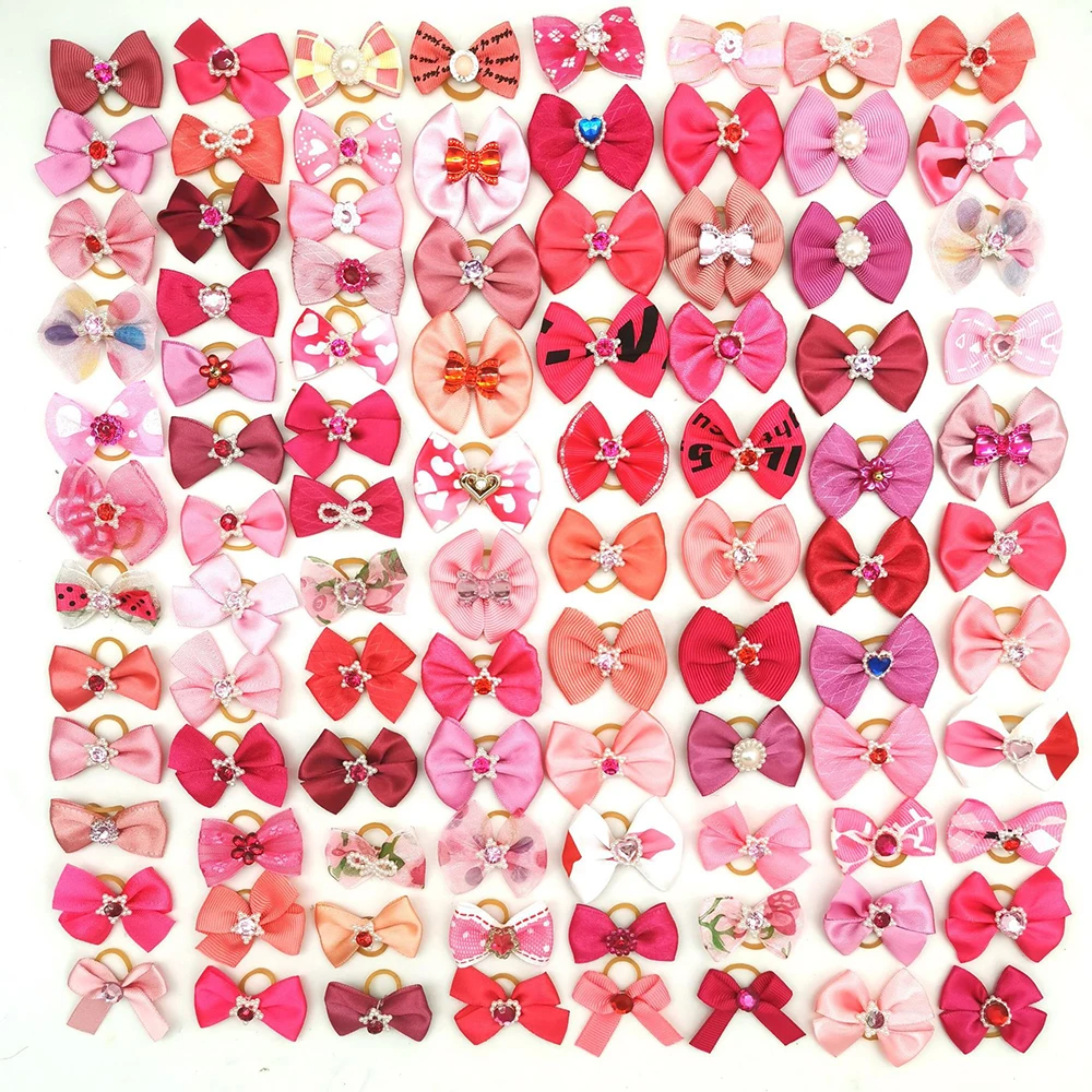 100pcs Pet Grooming Hair Bows Puppy Mix Colours Decorate Hair Accessories for Small Dog Hair Rubber Bands Dog Supplier