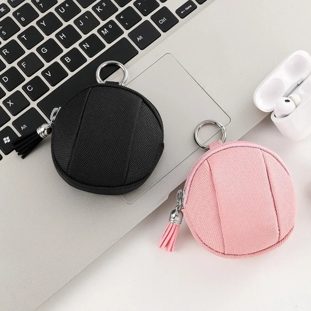 New Canvas Mini Coin Bag Solid Color with Zipper Key Earphones Pouch Round Small Pocket Bag