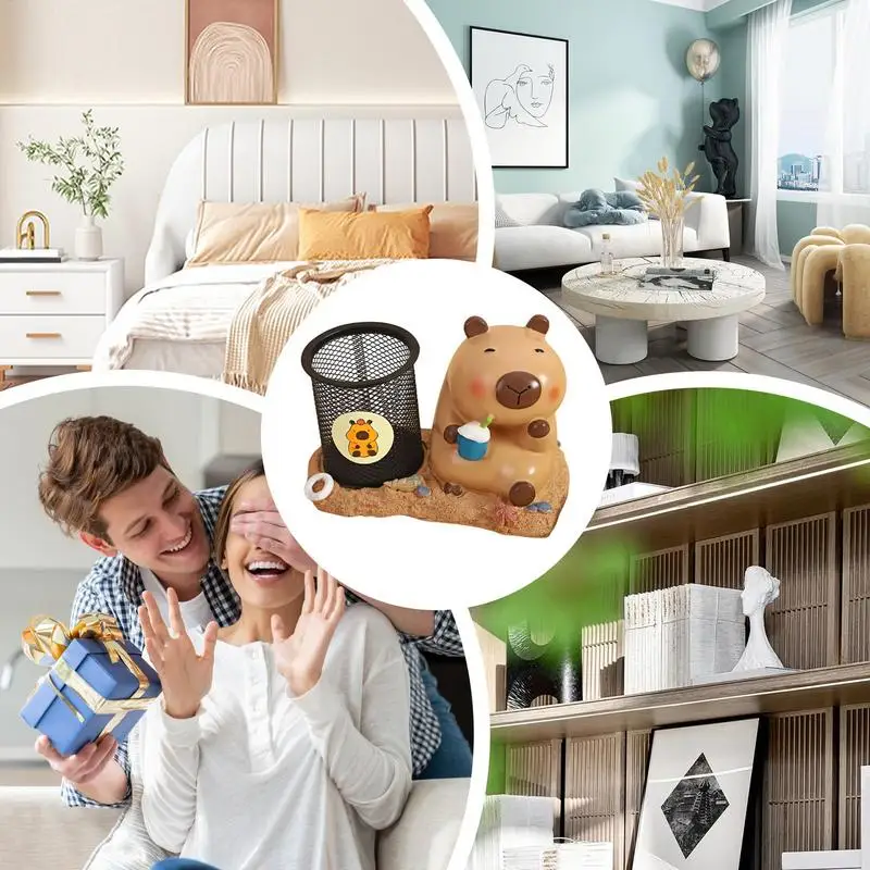 Capybara Pencil Box Metal Mesh Animal Pen Stand Cartoon Animal Pencil Box Iron Mesh Workplace Pen Stand Animal Figure Pencil