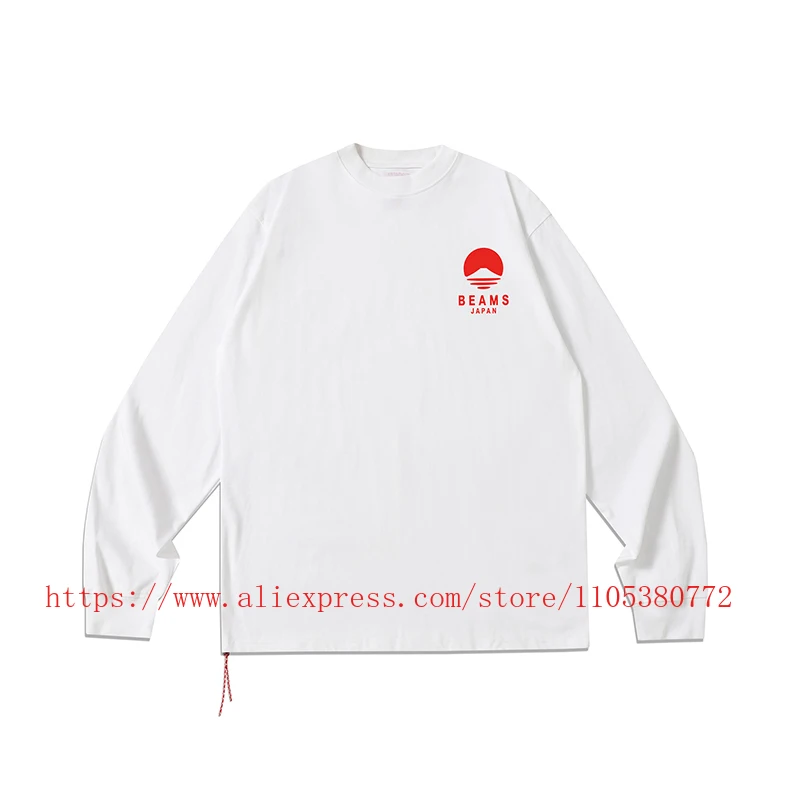 2026 New Beams Men's Casual 100% Cotton Long Sleeve Tee Letter Logo Print Oversized High Quality Top Rapid Delivery