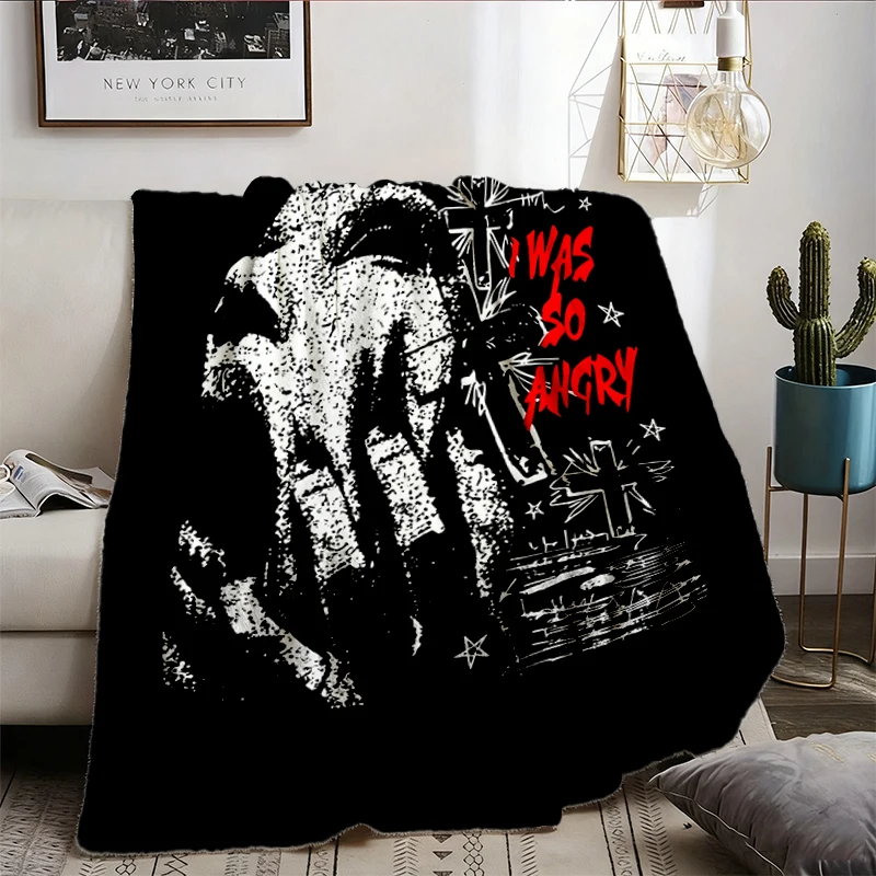 Creepy Ghoul Face I Was So AngryScary Gothic Style Flannel Blanket, Horror Punk Grunge Halloween Gift Cozy Blanket-Vinta