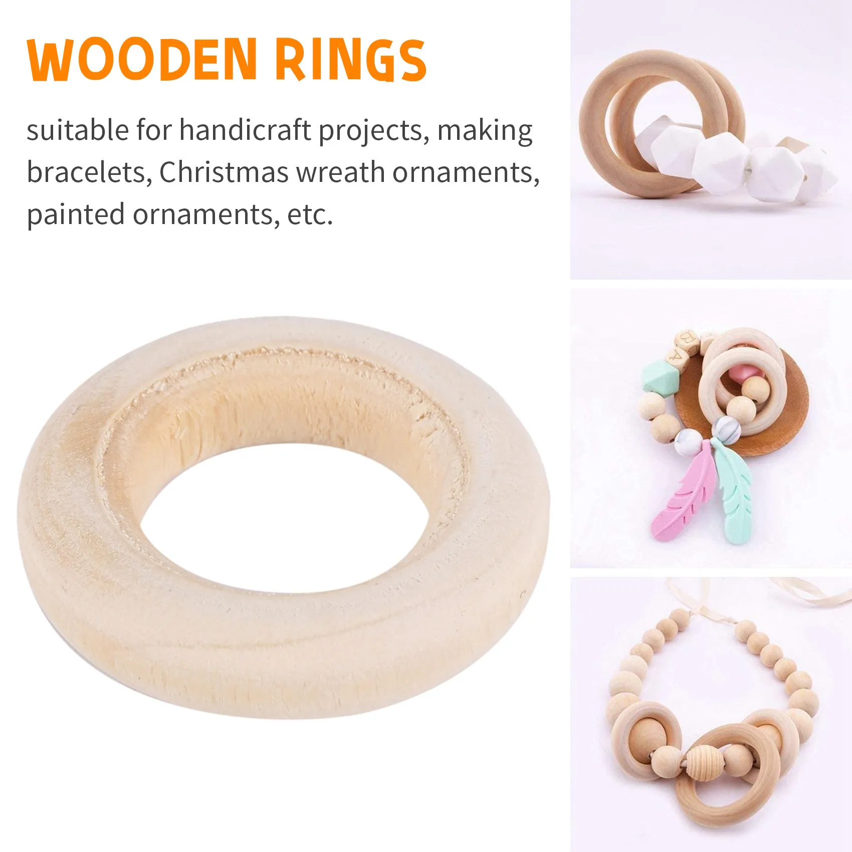 AB30-150 Pcs 25 Mm/1 Inch Wooden Craft Ring Unfinished Wooden Rings Circle Wood Pendant Connectors For DIY Projects