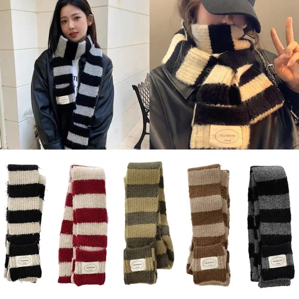 Mädchen Gestreifte Lange Schals Y2K Gestreifter Schal Harajuku Gothic Hals Warm Winter Warmer Schal Verdickter Schwarz Weiß Schal Wrap Frauen