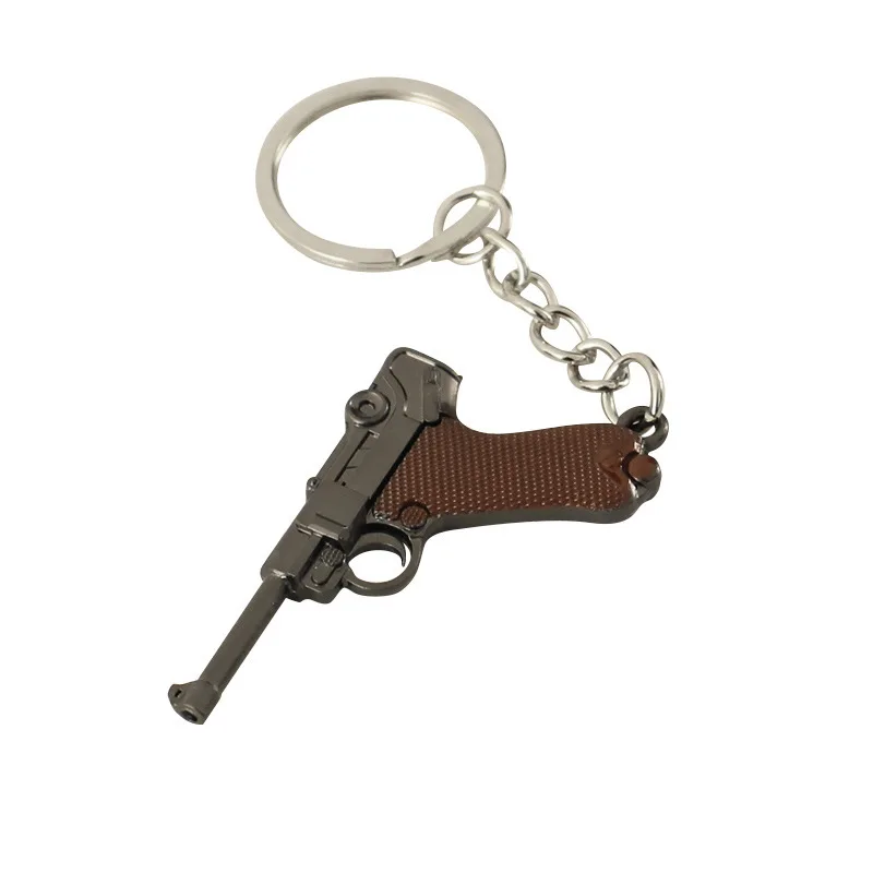 5cm PUB Gun Keychain Model Mini Ruger P08 Small Gun Pendant All Metal Keyrings Game Peripherals Gifts for Boys Collectibles Doll