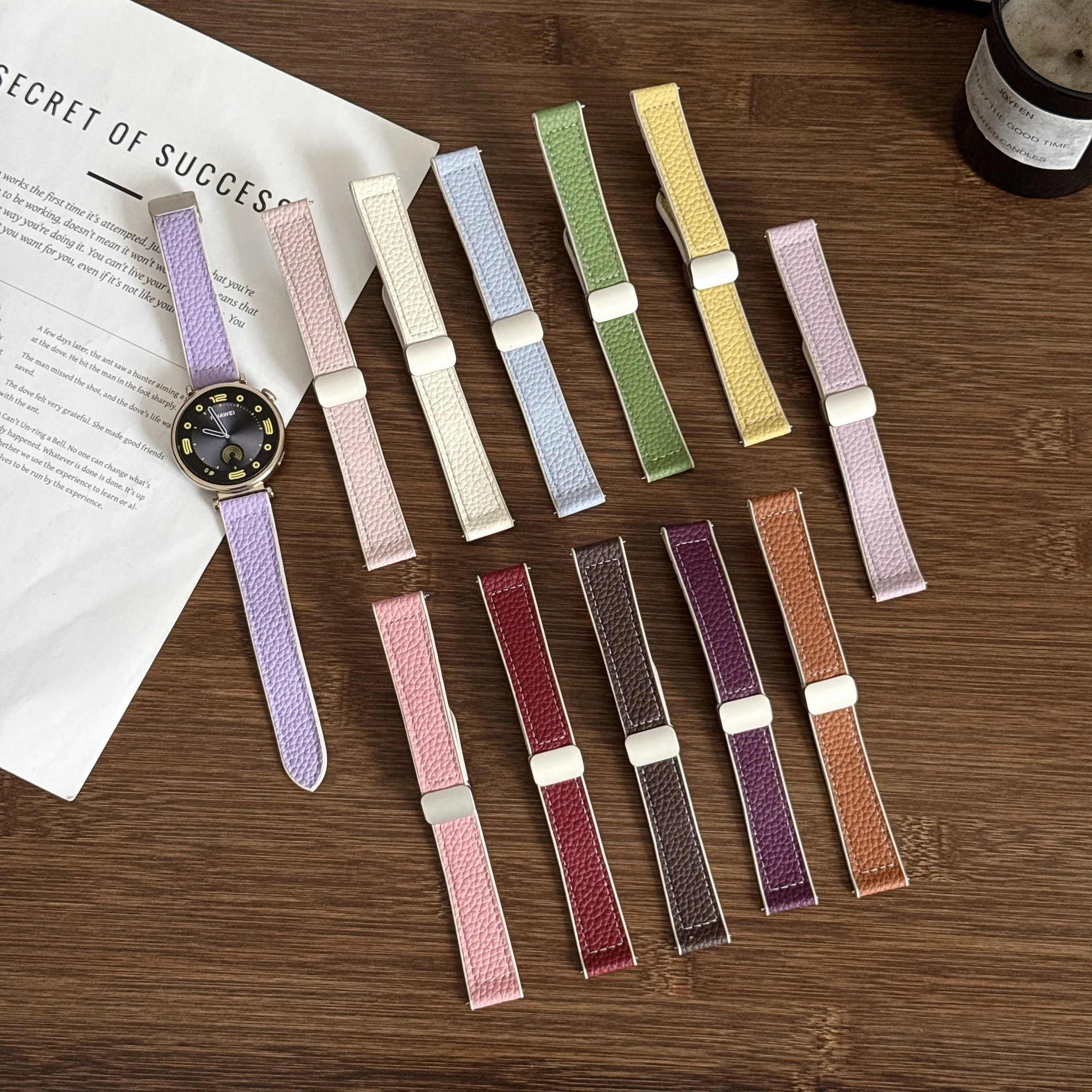 Clasp Litchi Grain Pattern Strap Leather Silicone Watch Band For Samsung Huawei 18 20 22mm Soft Comfortable