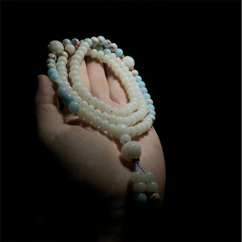 Craftsman Creation108White Jade Bodhi Root Chain Bracelet Sweater Chain Shoushan Stone Live Broadcast with Goods Drops