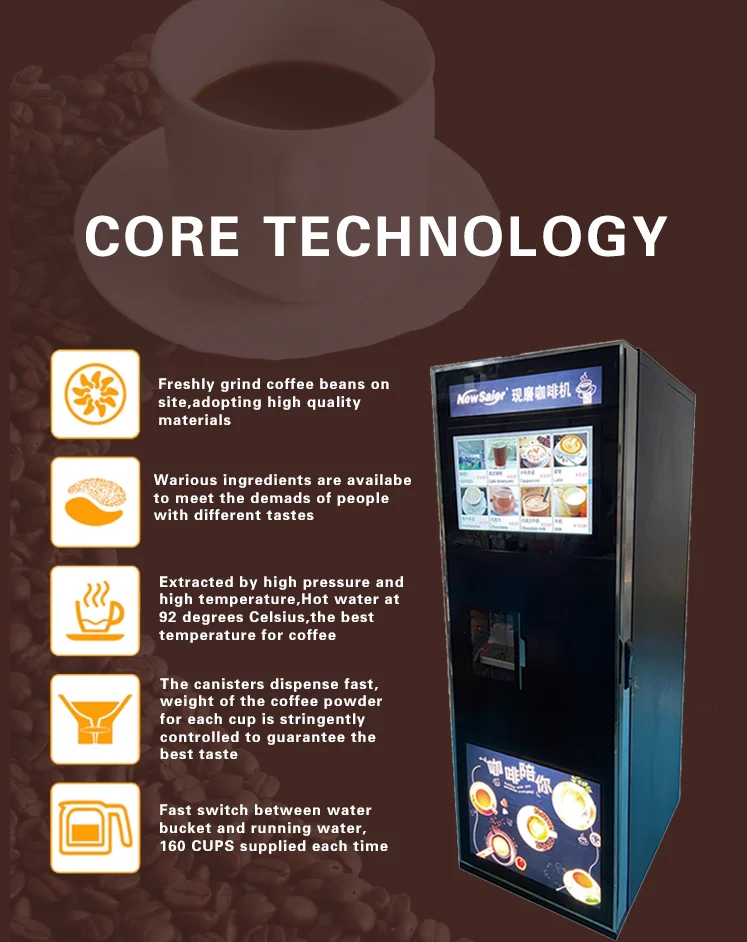 Smart coffee vending machine with fresh ground coffee bean