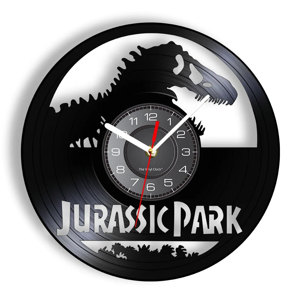 Jurassic Period Dinosaurs Silhouette Laser Cut Longplay Wall Clock For Kids Room Monster Reptiles Tyrannosaurus T-Rex Wall Clock