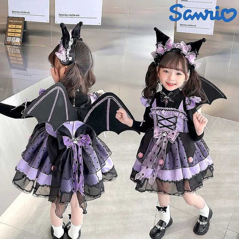 

Детское платье Sanrio Kawaii Kuromi, одежда для девочек в стиле "Лолита", модные платья принцессы с принтом и бантом, Рождественский подарок на Хэллоуин