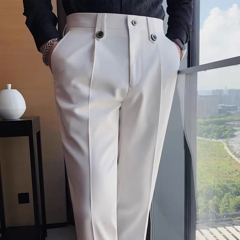 

Spring Autumn Smart Casual Suit Pants Men Solid Color Slim Fit Office Fomal Wedding Party Dress Pants Mens White Suit Trousers