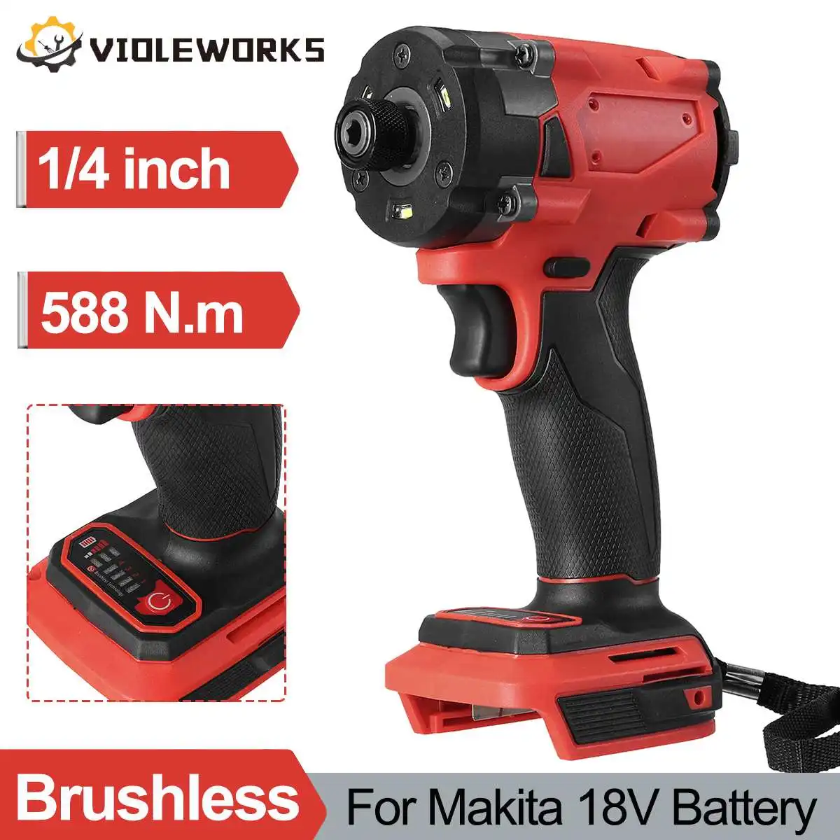 

1/4" Chuck Brushless Electric Screwdriver 588N.M Cordless Impact Driver Variable Speed Handheld Tool for Makita 18V Battery