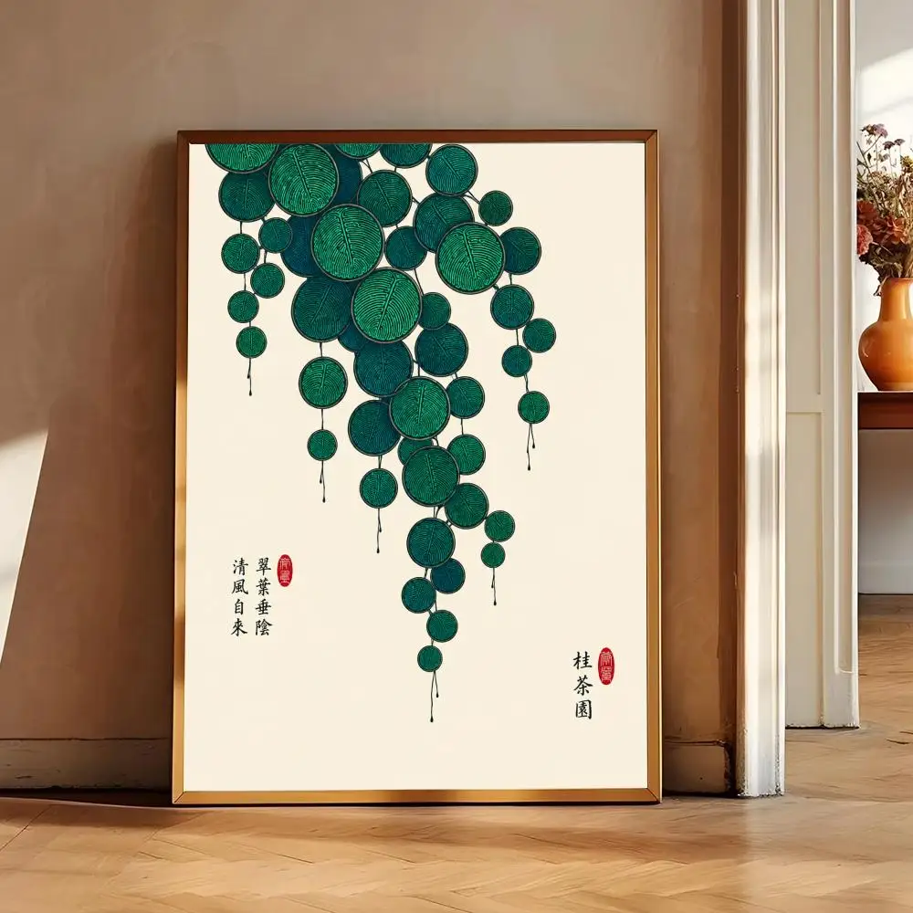 Japanese Lotus Wall Art Minimalist Zen Botanical Self-adhesive Vintage Asian Inspired Home Decor Poster