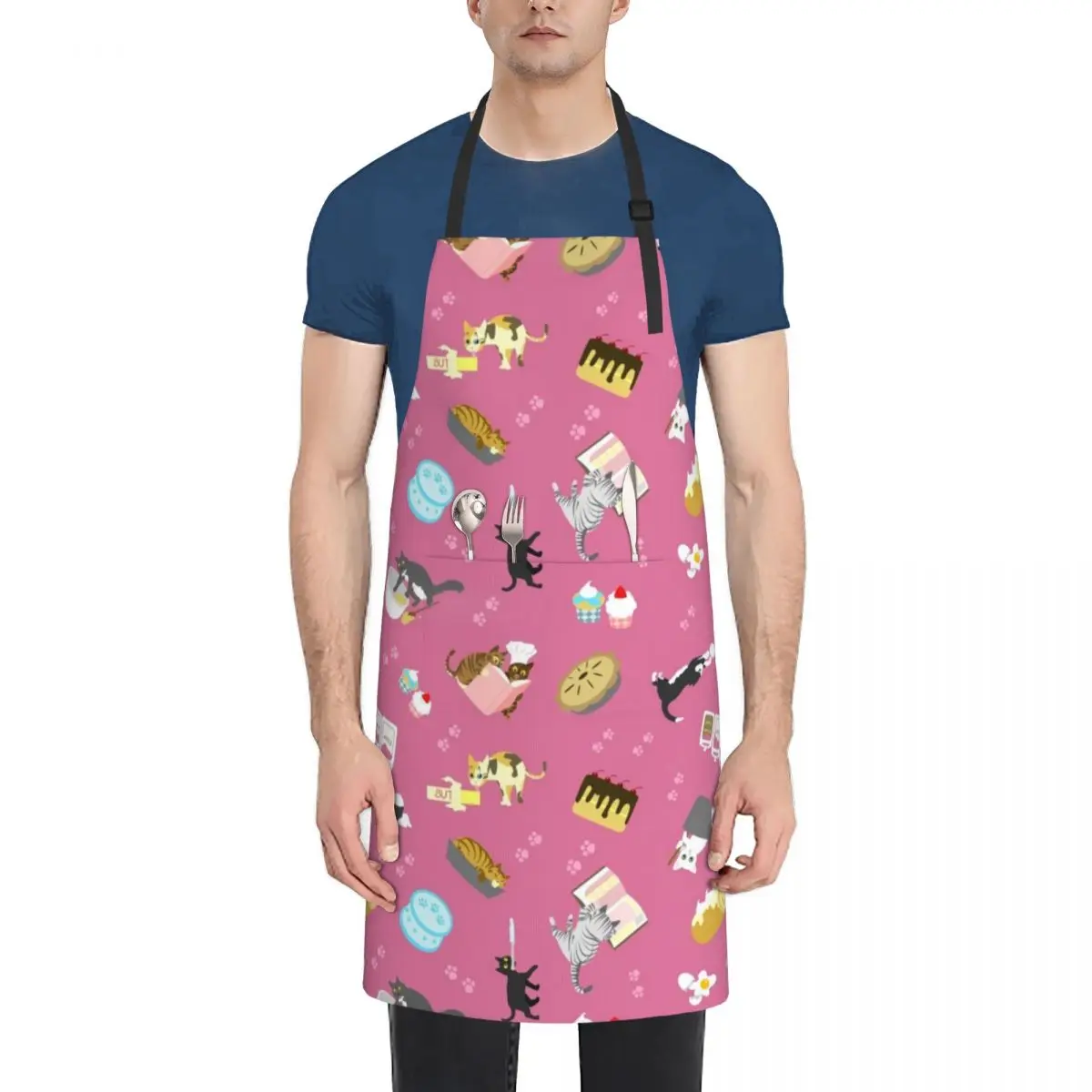 

Cats Baking Cakes and other Sweets, in Pink Apron Kitchen Women chefs japanese style Cooking Apron