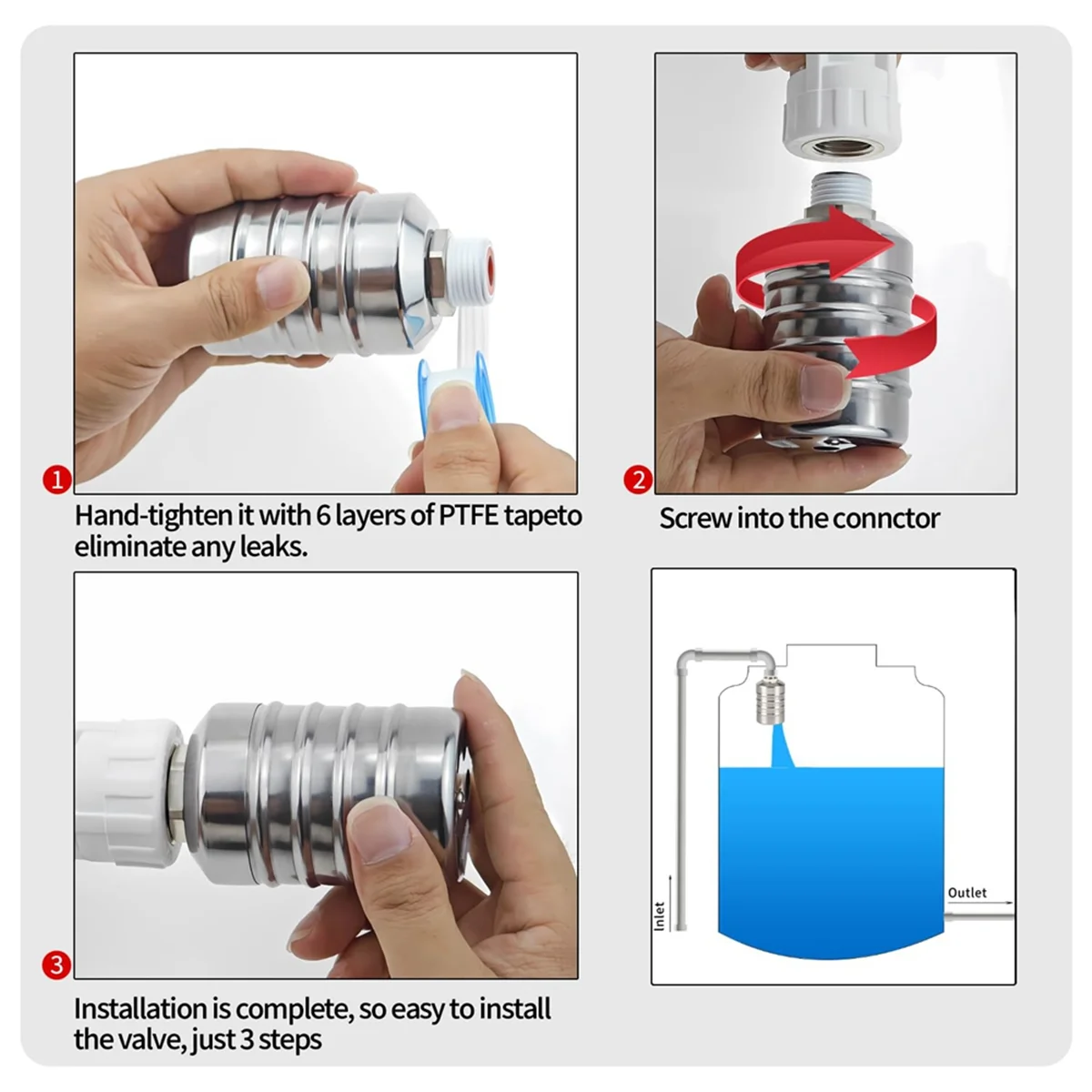 Válvula de flotador de agua de 1/2 pulgadas a 3/4 pulgadas, válvula de flotador de acero inoxidable, válvula de flotador con controlador de nivel de agua completamente automática