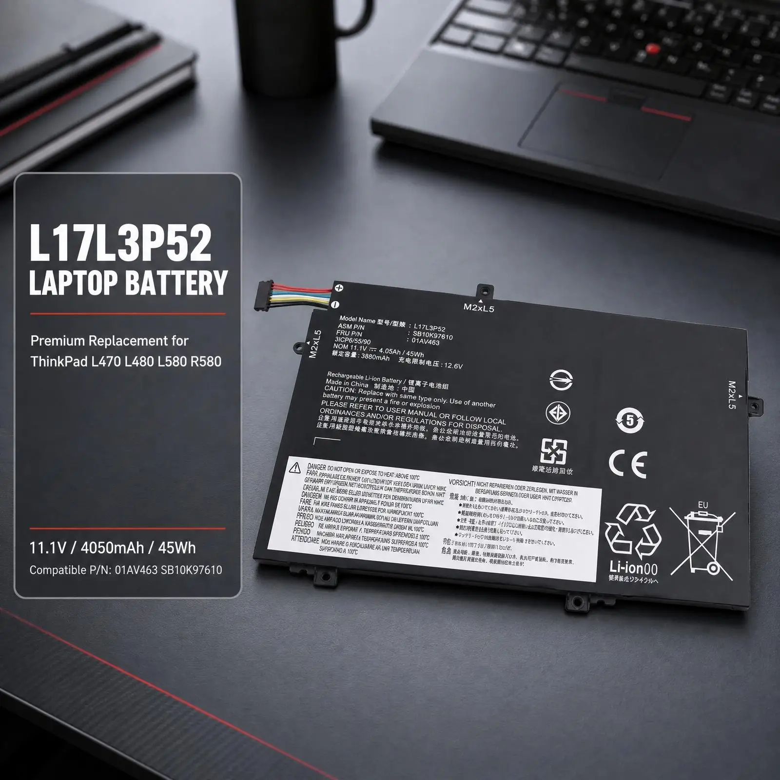 L17L3P52 Replacement Laptop Notebook Battery 01AV463 SB10K97610 11.1V 4050mAh Li-ion for ThinkPad L470 L480 L580 R580