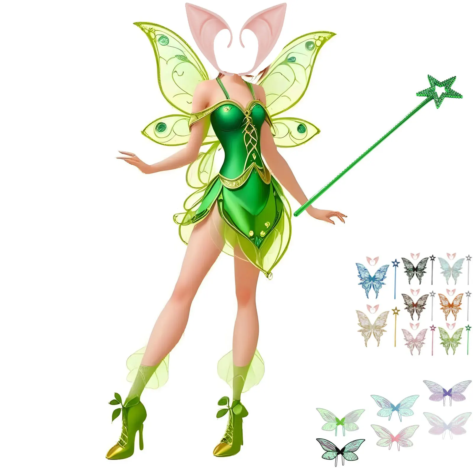 

Elf Ears Butterfly Wing Adult Halloween Elf Cosplay Forest Fairy Costume Accessorie Carnival Party Photography Decora Witch Wing