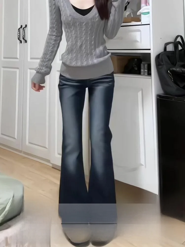 

Американские прямые джинсы с высокой талией, женские осенне-зимние потертые утягивающие джинсы-колокольчики, повседневные уличные джинсы