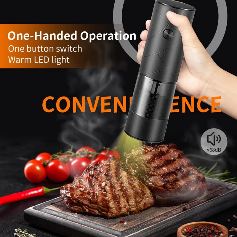 Electric Grinder With Warm LED Light Adjustable Coarseness Automatic Mill Grinder For Kitchen, Restaurant