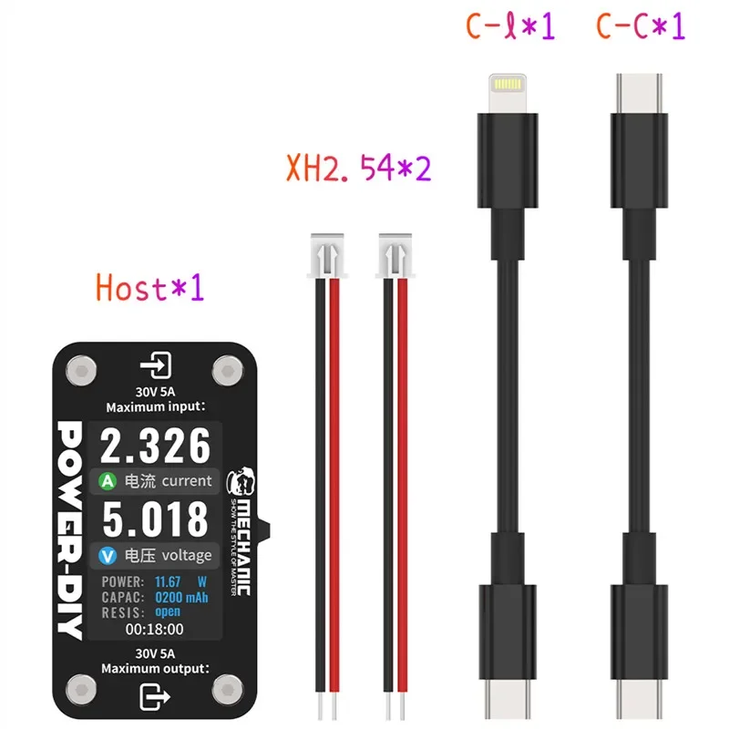 MECHANIC Power DIY Digital Ammeter with Rotary Screen Multi-function Type-C XH2.54 Mobile Phone Voltage Current Testing Tool