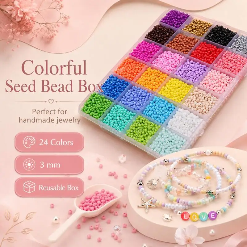 

2-4 boxes of 24-compartment rice bead boxes for DIY jewelry, bracelets, earrings, Kandi jewelry accessory materials