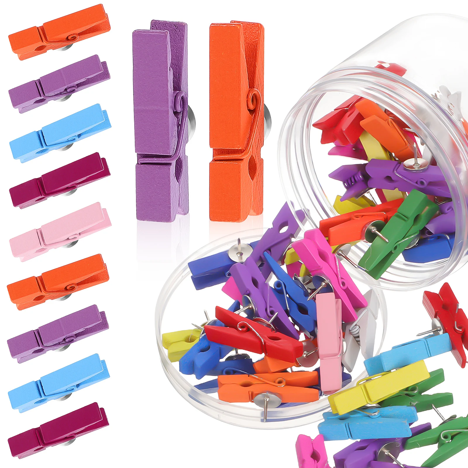 

50 Pcs Wooden Push Pins Clips Colorful Hanging Message Clip Thumbtack Holder Office Classroom Decor Multifunctional Design