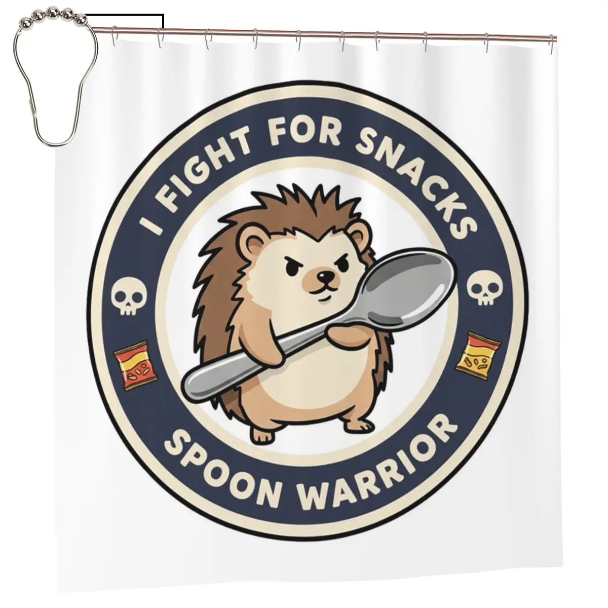 Spoon Warrior Hedgehog - I Fight For Snacks Shower Curtain Bathroom Polyester Waterproof Bath Curtains with Hooks