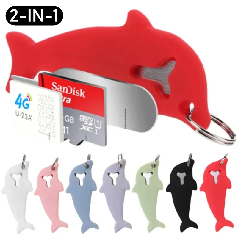1/3Pcs Universal Anti Lost Sim Card Pin Needle Tray for iPhone Mi Samsung Dolphin Shape SD Card Remover Card Eject Tool Keyring