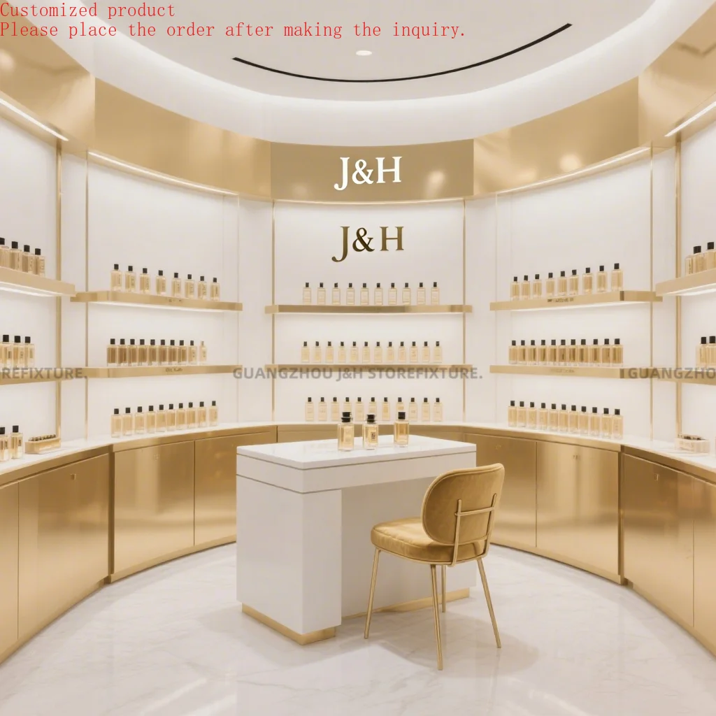 

Custom.Custom .Custom.Luxury Gold Cosmetic Display Shelves Modern Retail Store Fixtures for Beauty Product Showcase High-End Dis