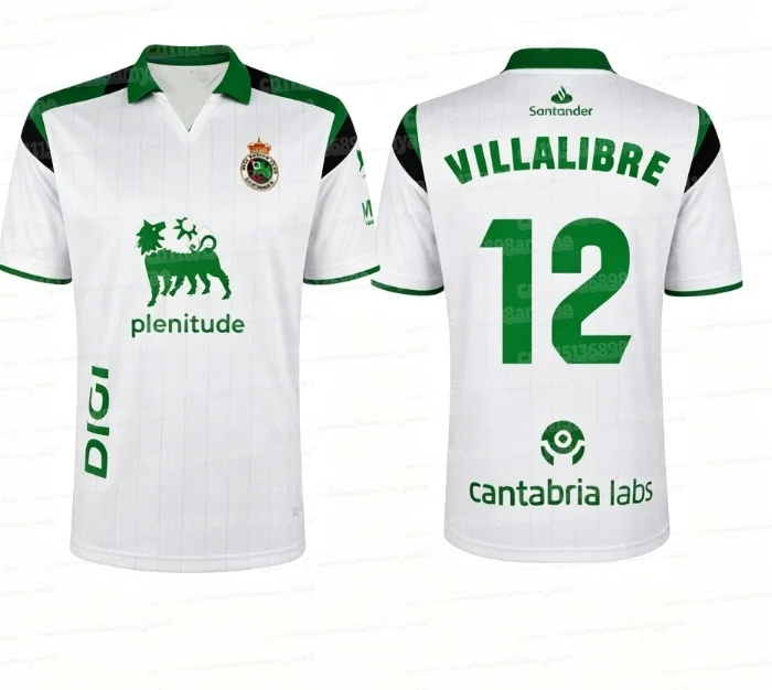 2026-27 Racing Santander Fußballtrikot Herren Kurzarm Weiß Grün Schwarz Kontrast-Schulter Fußball-Fan-Shirt Familien-Set – Detail 10
