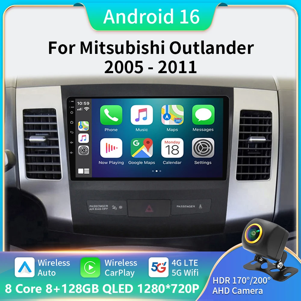 8Core 2 Din Android 16 راديو السيارة مشغل وسائط متعددة لميتسوبيشي أوتلاندر 2005-2011 بيجو 4007 سيتروين C-Crosser Carplay نظام تحديد المواقع #1
