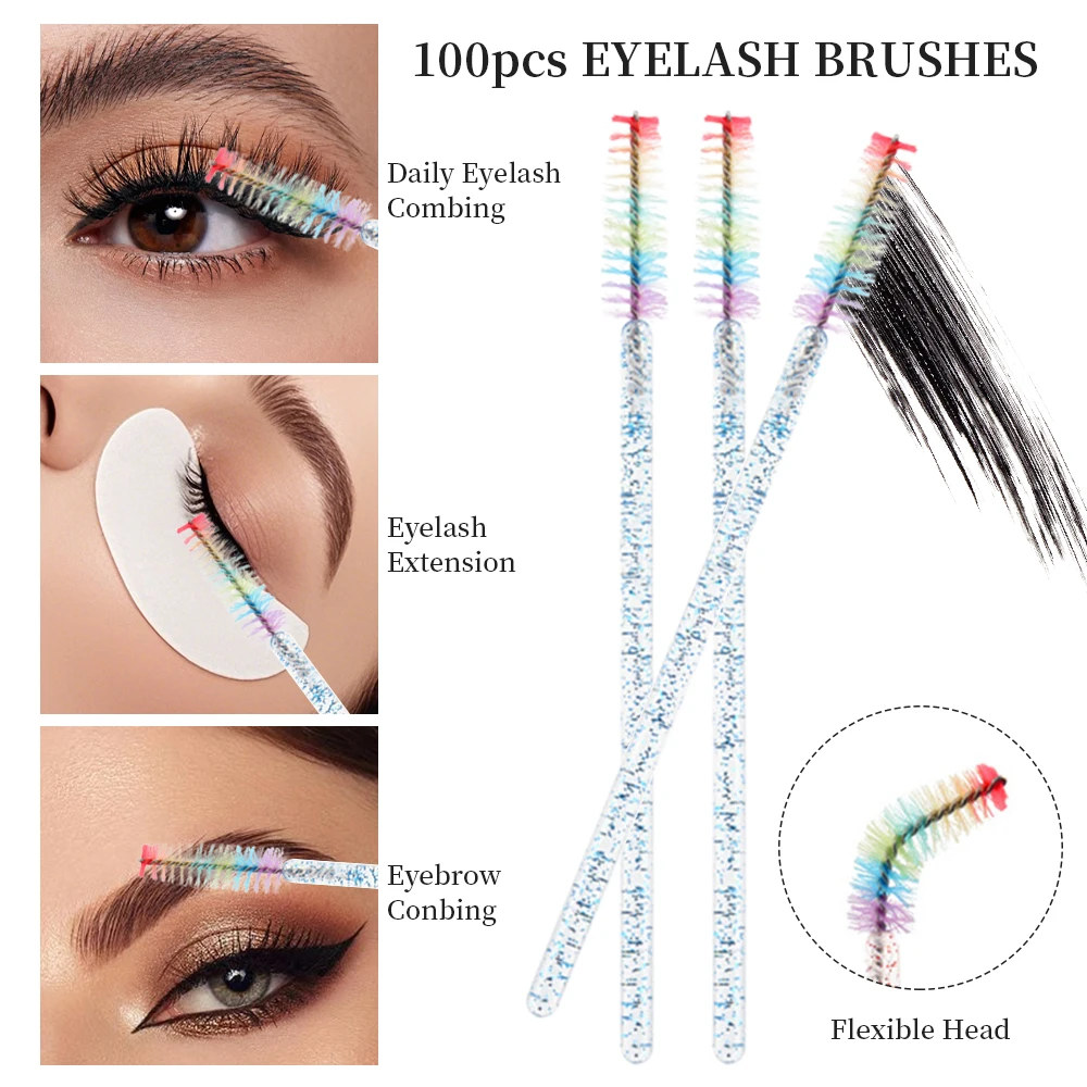50PCS Rainbow Crystal Eyelash Makeup Brushes Disposable Microbrushes Eyelash  Extension Accessories Supplies Lash Brush - view 5